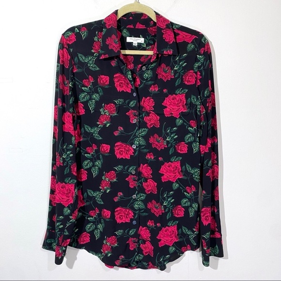 Equipment Rose Print Button Down Blouse Black Pink Floral Flowers Small - Picture 1 of 4
